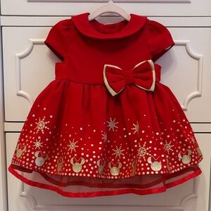 EUC Disney Baby Girl Red & Gold Minnie Mouse Holiday Dress Size 0-3 Months